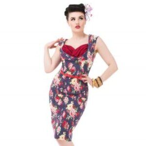 NWT Lindy Bop Vanessa Red and Blue Floral Dress Size L